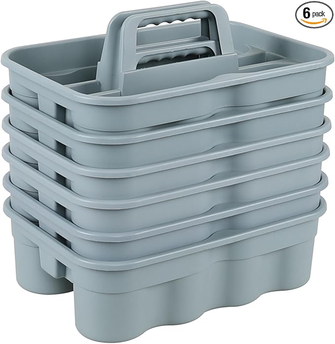 Cleaning Supplies Caddy with Handles, Plastic Cleaning Tools Caddy, Gray, 6 Packs