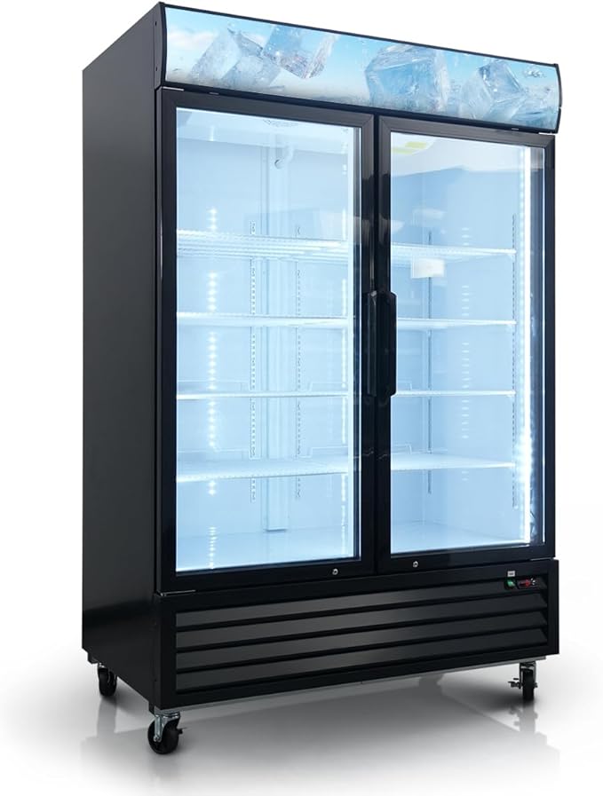 44.8 Cu.Ft Double Door Commercial Upright Display Freezer Merchandiser —Glass Doors With ETL Certified, -8 to -1℉,Auto Defrost, Heated Door Frame, LED Lighting, for Cafes, Restaurants, Stores.