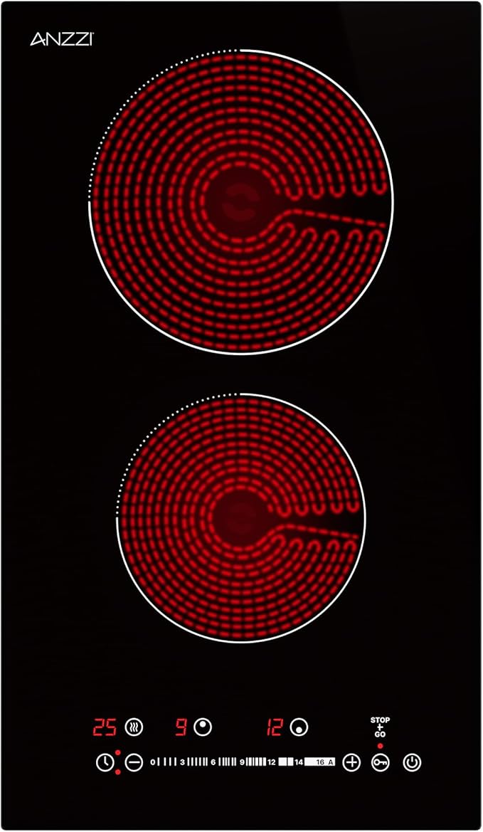 12-In. Electric Cooktop in Black Glass with Dual-Zone Control, Radiant Heating, and Ceramic Hobs for Precision Cooking