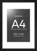 Homeforia A4 Picture Frame Black Wood, High-End Oak 8.3 x 11.7 Black Poster Frames Matted to 5.8 by 8.3 Photo, 8.3x11.7 Size Wooden Frame with Mat for 5.8x8.3 Print, Tempered Glass, Wall Kit, Set of 1