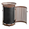 45 Gallon Commercial Brown Waste Bin with Flat Lid & Door, Heavy-Duty Outdoor Trash Can Steel Slatted, Round Recycle Container, Durable Garbage Can for Parks, Municipalities, Schools, Parking