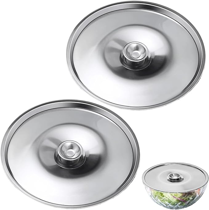 2Pcs Stainless Steel Pot Cover 7.9Inch Pan Lid Universal Lid Pots Pans Cookware Lid Replacement Accessories for Skillets Frying Pans, 20cm