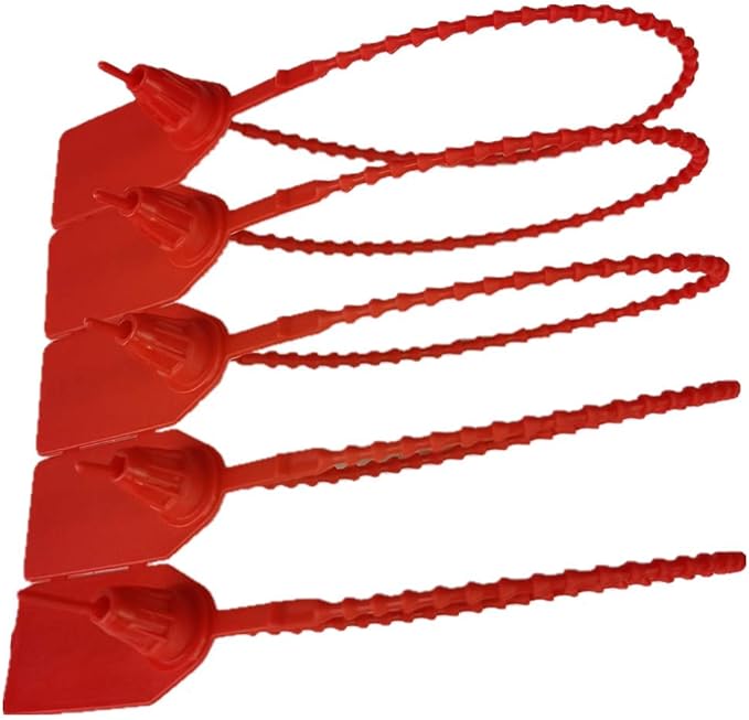 250mm Pull-Tite Security Seal Plastic Seals Signage Numbered(Package of 100) (Red)