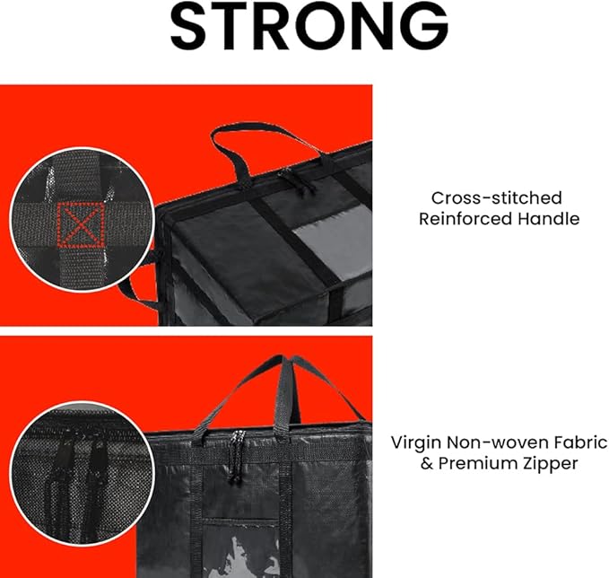 NZ home Insulated Bags for Food Delivery (3XL PRO) Grocery Shopping Cooler Bag, Pizza Delivery, Hot & Cold Catering Tote, Reusable, Foldable & Heavy Duty (2 Pack, Red)