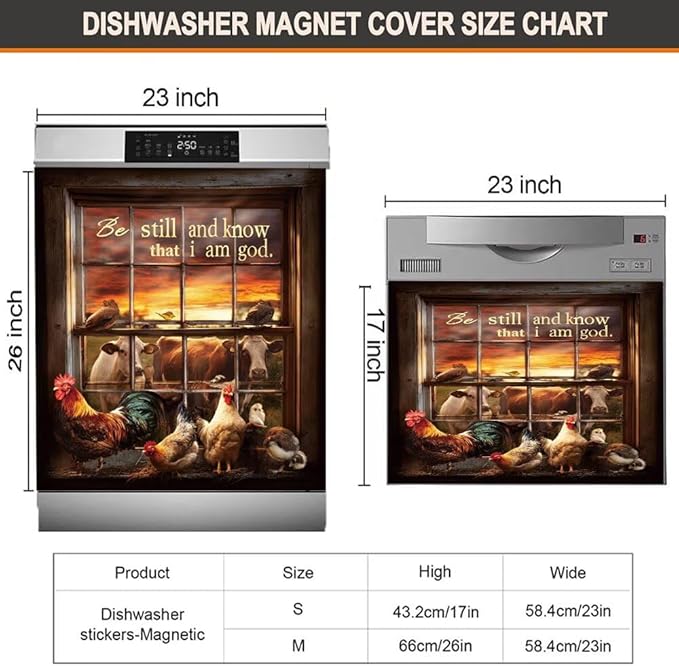 Farm Animal Dishwasher Magnet Cover - Be Still and Know That I am God Sticker Kitchen Decoration, Rooster Dishwasher Covers for Front, Farmhouse Magnetic Refrigerator Skin Panel Cover, 23"x26"