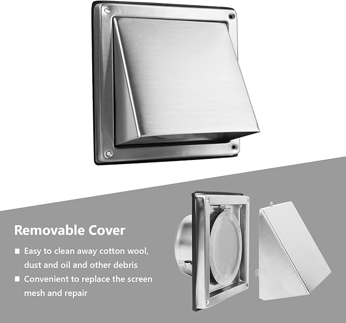 5 Inch Dryer Vent Cover Outside Stainless Steel Wall Vent with Removable Cover and Insect Screen Mesh