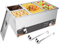 Commercial Food Warmer, 4 Pan 25QT Bain Marie Stainless Steel Electric Food Warmers, 1500W Buffet Warmer Soup Warmer with Temperature Control, Tap, Soup Spoon, for Catering Parties Restaurants