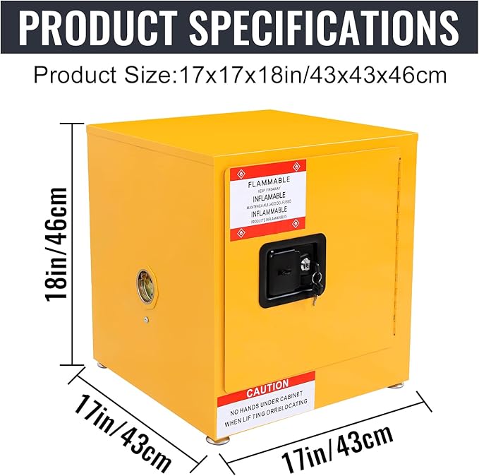 Flammable Cabinet, Galvanized Steel Safety Cabinet, Adjustable Shelf Flammable Storage Cabinet, for Commercial Industrial and Home Use,17x17x18In