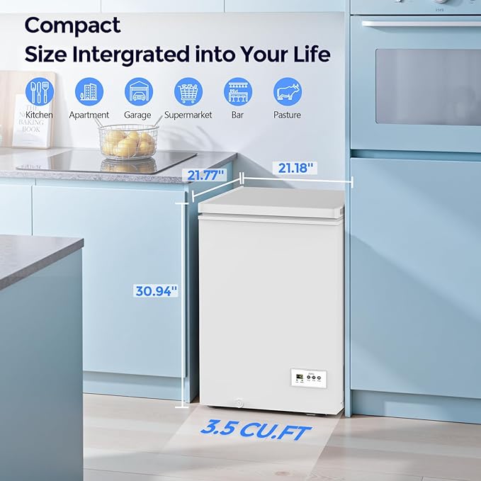 COWSAR 3.5 Cu.Ft Chest Freezer, 14℉ to -40℉ Ultra-Low Temperature Deep Freezer with 2 Removable Stainless Steel Baskets, Electronic Control, 7 Level Adjustable Thermostat