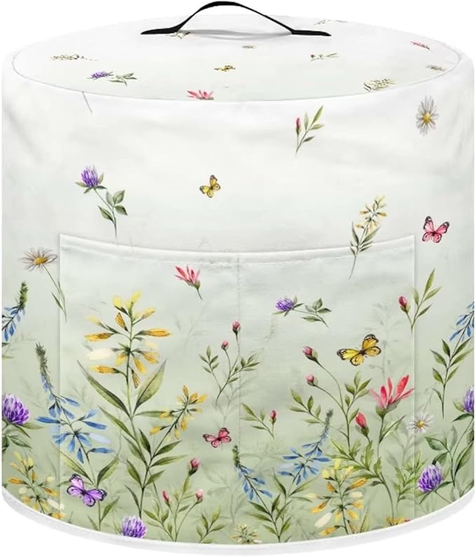 Dust Cover for 3 Quart Pressure Cooker and Extra Accessories, Dust Proof Easy to Clean Cover Electric Appliance Air Fryer Accessories with Storage Pocket, Floral Green