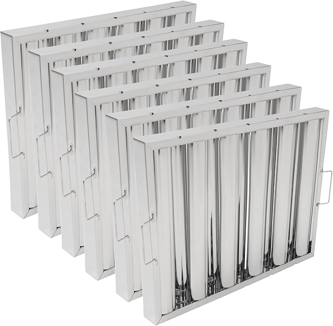 Pack of 6 Range Hood Filter, 19.5" W x 15.5" H 430 Stainless Steel Exhaust Range Hood Filter Commercial 5 Grooves Stove Hood Vent Filter Replacement for Kitchen Restaurants Silver