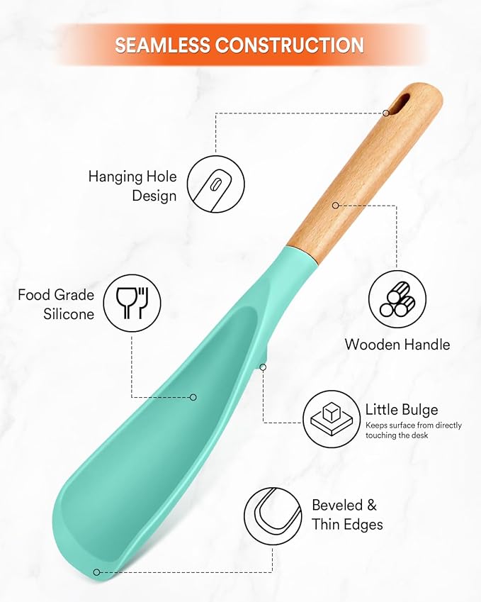 Cooking Spoon for Nonstick Cookwares, Great for Cooking and Serving Sturdy BPA-Free Matte Silicone, Wood Handle Spoon for Mixing, Scoop, and Scrape (GREEN, 11.4 inch)