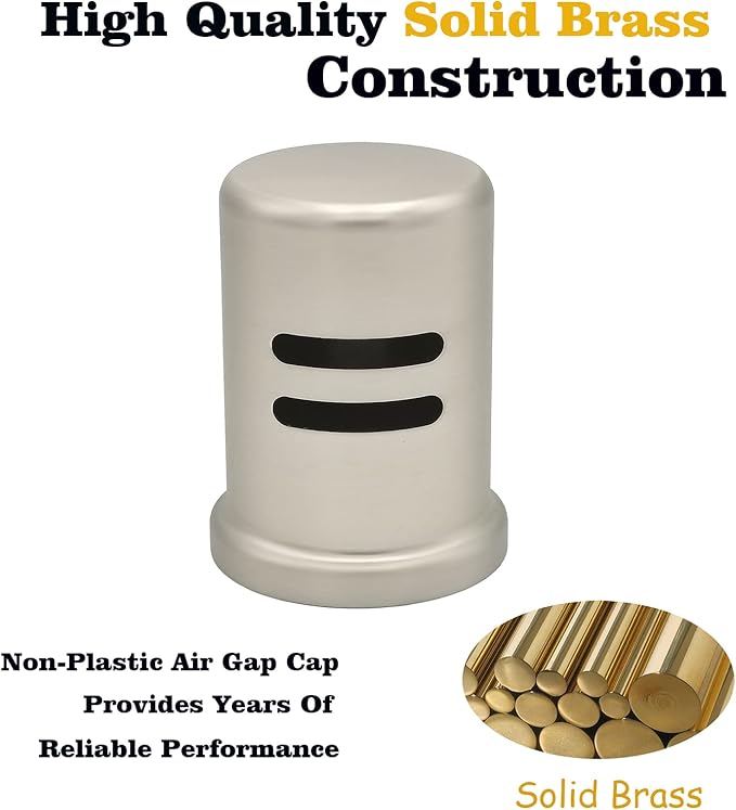 Dishwasher Air Gap Kits with Stainless Steel Dishwasher Air Gap Cover and Matching Escutcheon, Replacement air gap dishwasher, Solid Brass Air Gap Cap,Stainless Steel Finish