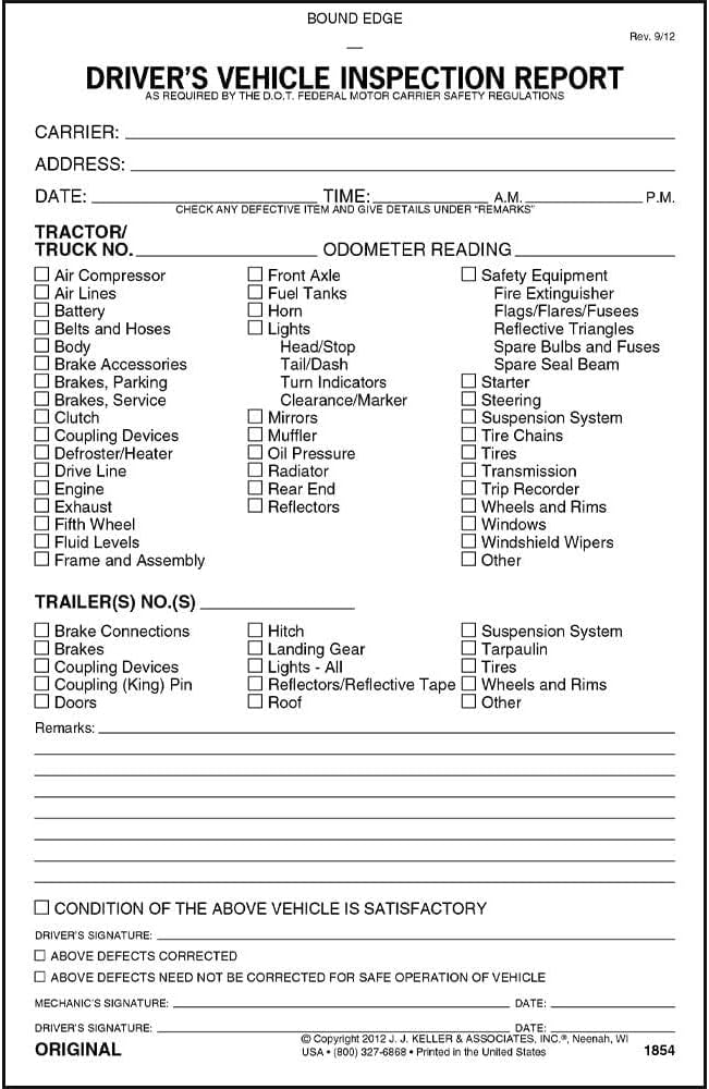 Detailed Driver's Vehicle Inspection Report 25-pk. - Book Format with 31 Sets, 2-Ply Carbonless, 5.5" x 8.5", Meet FMCSR Requirements, J. J. Keller & Associates, Inc.