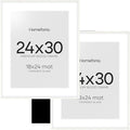 Homeforia 24x30 Poster Frame White, High End Oak 24 x 30 White Wood Picture Frames with Mat 18 x 24 for Photo, 24x30 Wooden Frame Matted to 18x24, 30x24 Large Frame, Tempered Glass, Wall Kit, Set of 2