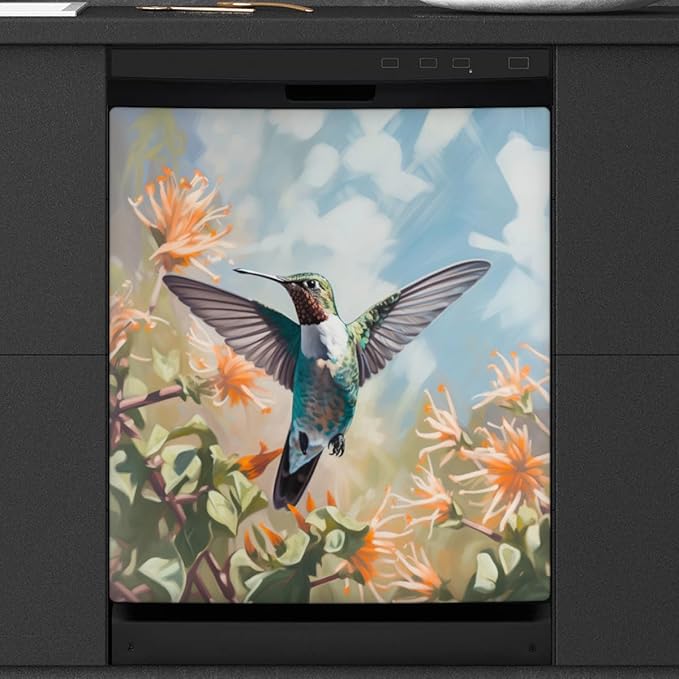 Dishwasher Magnet Cover Flower Hummingbird Refrigerator Covers Magnetic Sheet Sticker Farmhouse Kitchen Decorative Home Cabinet Decals Appliances Stickers, 23x26 inch
