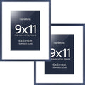 Homeforia 9x11 Navy Blue Frame, High End Metal 9 x 11 Picture Frames with Mat 6 by 8 inch Photo, 9by11 Poster Frame Matted to 6x8 Print, 11x9 Wall or Tabletop Frame, Tempered Glass, Wall Kit, Set of 2
