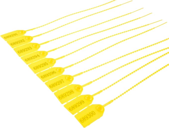 Plastic Security Seals Disposable Tags Safety Padlocks Zip Ties Numbered 9.84inches Yellow 200 pcs per Bag