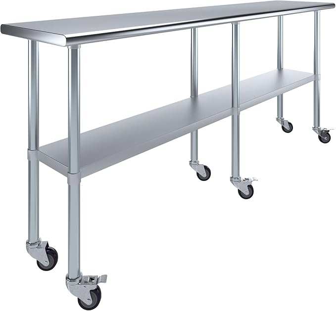 AmGood 84" Long x 18" Deep Stainless Steel Table with Casters