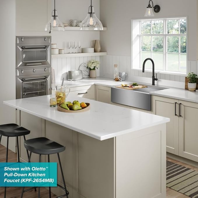 KRAUS Kore 36-Inch Modern Farmhouse Workstation 16 Gauge Single Bowl Stainless Steel Kitchen Sink with Accessories, KWF410-36