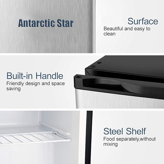 Antarctic Star Upright Freezer 2.1 Cu.ft, Compact Mini Freezer with Reversible Single Door, Temperature Control, Removable Shelves, Small freezer Stainless Steel for Dorms Home Office, Silver