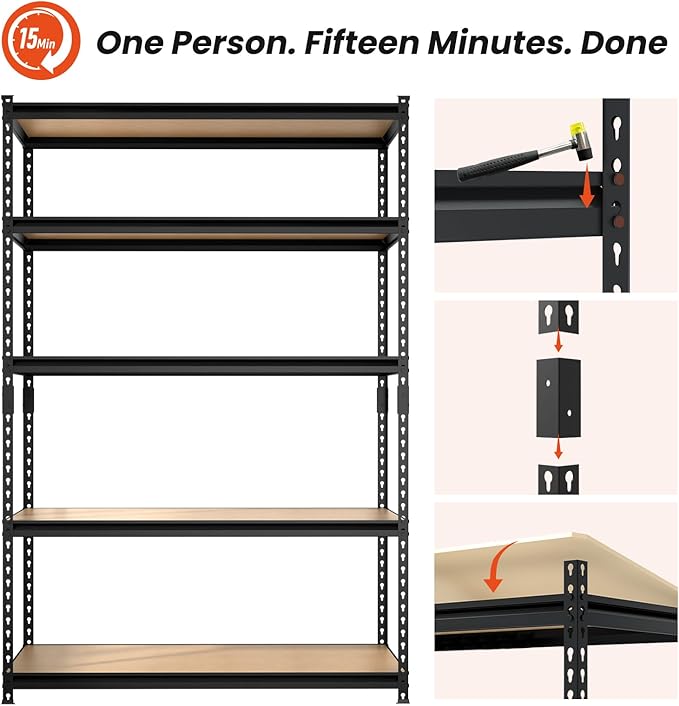 DYNALOAD 4000 Lbs Heavy Duty Garage Shelving, 5-Tier Adjustable Metal Storage Shelves, Boltless Steel Utility Rack for Garage Basement Warehouse, 48" W x 24" D x 72" H