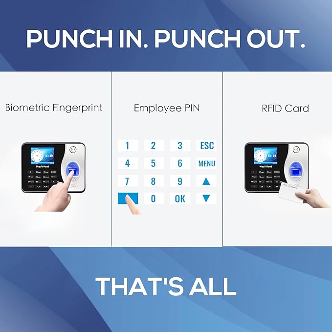 Time Clocks for Employees Small Business Automatic Calculate Hours, 0 Monthly Fees Fingerprint Time Clock, H3 Standalone Biometric Clock in Machine for Employees with 5 RFID Cards (No WiFi)
