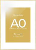 Homeforia A0 Poster Frame Gold, High End Metal 33.1 x 46.8 inches Large Picture Frames with Mat 23.4 x 33.1 for Photo, A0 Size Frames Matted to A1 Print, 33.1x46.8 Thin Frame, Tempered Glass, Set of 1