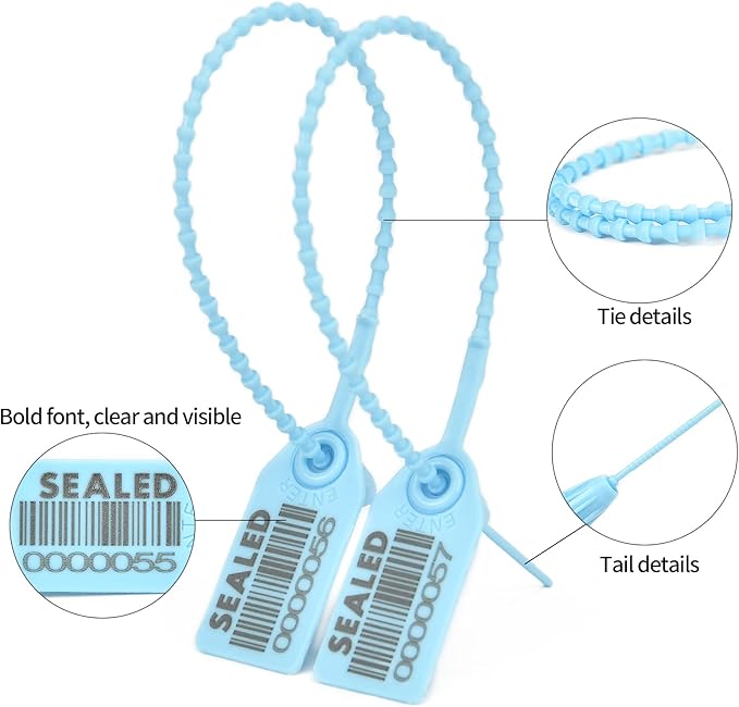 500 Light Blue Plastic Barcode Seals, Numberd Plastic Tamper Seals Security Tags, Pull-Tite Safety Zip Ties, Tamper Proof Tags Plasic Locks for Fire Extinguishers