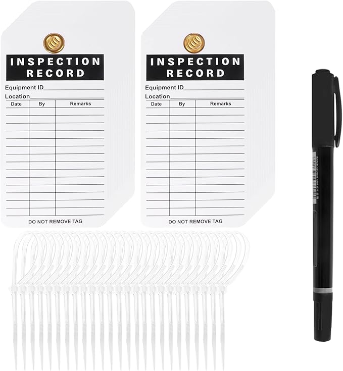 Lionshop Inspection Record Tags for Equipment, Daily Inspection Safety Record Label Tags with Cable Ties for Equipment, Maintenance, Service, Office, 5.75"x 3", Pack of 25