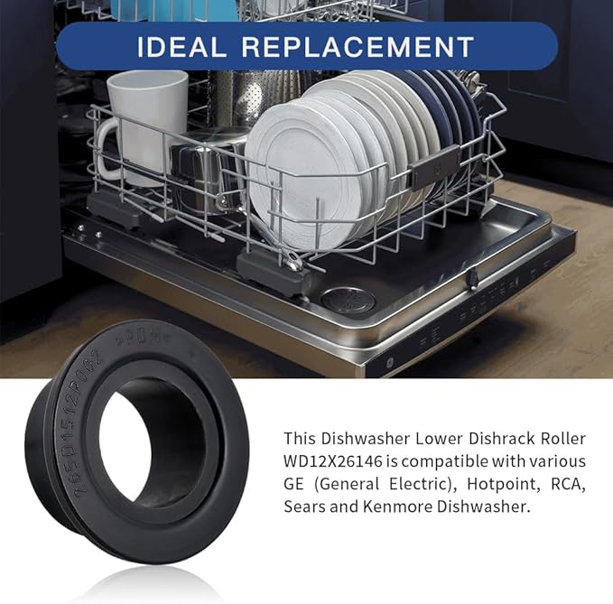 [Upgraded] WD12X26146 Dishwasher Wheels Lower Rack for GE, Lower Dishrack Roller, Replaces WD12X10435, AP6989036 (4 Pack)