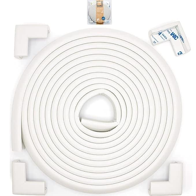 Roving Cove Slimfit Corner Edge Protector for Baby Proofing (Small 15ft Edge 4 Corners), Furniture Safety Bumper Guard, Soft NBR Rubber Foam, 3M Adhesive, Oyster White (Off White)