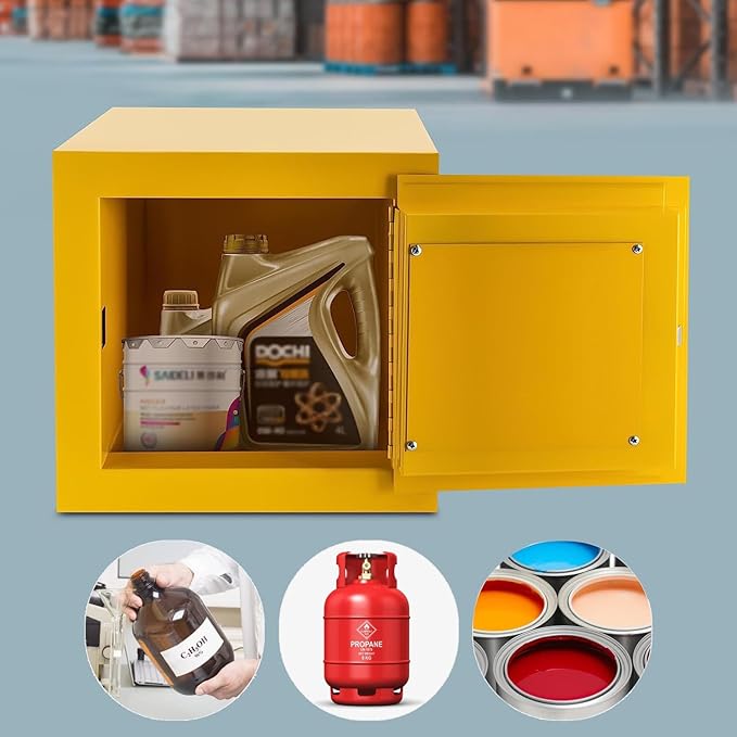 Hazardous Materials Storage Cabinet, Industry 13"Hx13"Wx13"D Safety Cabinet suit for 2 Gallon F﻿lammable Liquid Storage Cabinet, Manual-Close Space Saver Fireproof Cabinet