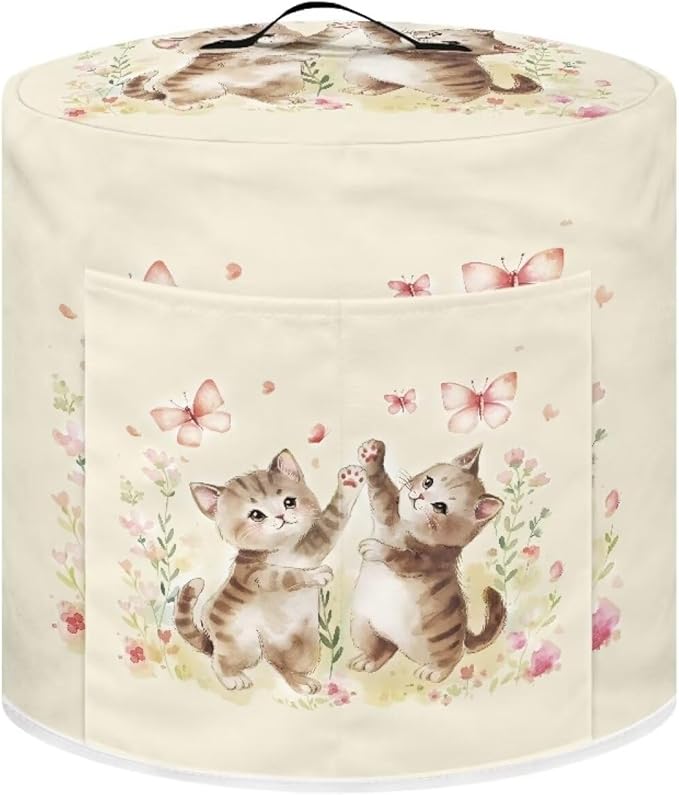 Xoenoiee Cute Cat Butterfly Floral Print Pressure Cooker Cover Kitchen Appliance Dust Cover with Pockets for Rice Cooker Air Fryer Slow Cooker, for 3 Qt Pot