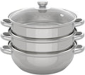 Steamer 28cm/11.02in, 3-tier Polished Stainless Steel Steam Cooker w/Clear Glass Lid & Handles, Round Stackable Multipurpose Steam Pot for All Stoves, 12.8 * 9.84in (1xBottom Pot, 2xSteamer Baskets)