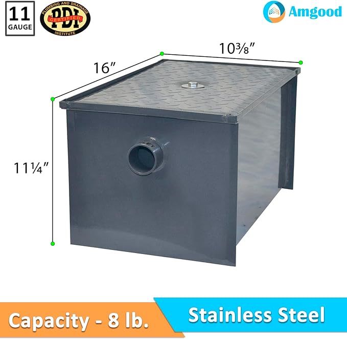 8 LB Carbon Steel Grease Trap Interceptor for Restaurant Under Sink Kitchen | PDI Certified | 4 GPM