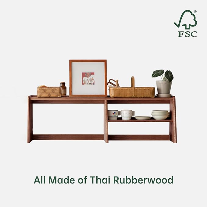 YESWOOD 100% Solid Rubberwood Kitchen Counter Hutch Shelf, 47.6'' Fully Assembled Countertop Organizer Storage Rack, Buffet Hutch Shelf with Trapezoid Structure for Kitchen & Dining Room