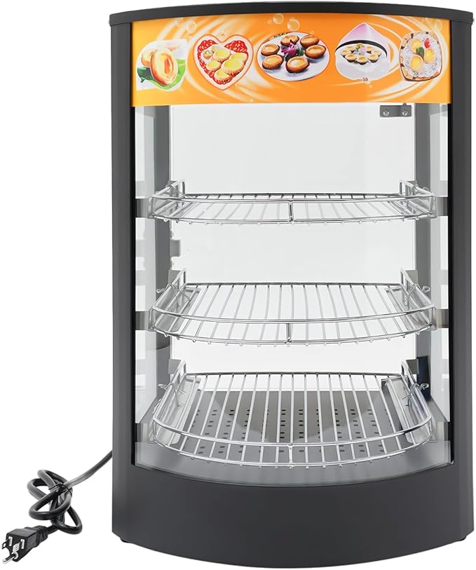 Commercial Food Warmer Display, 3-Tier Electric Countertop Food Warmer with Led Light Removable Shelves 5mm Tempered Glass Door, Temp Adjustable Pizza Pretazel Warmer for Restaurant Cafe, 110V 800W