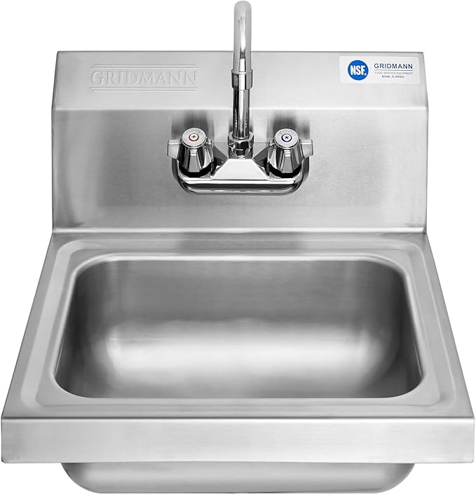 GRIDMANN Commercial NSF Stainless Steel Sink Wall Mount Hand Washing Basin with Faucet