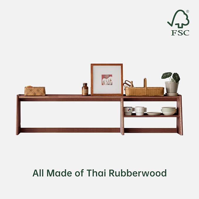 YESWOOD 100% Solid Rubberwood Kitchen Counter Hutch Shelf, Fully Assembled Countertop Organizer Storage Rack, Buffet Hutch Shelf with Trapezoid Structure for Kitchen & Dining Room