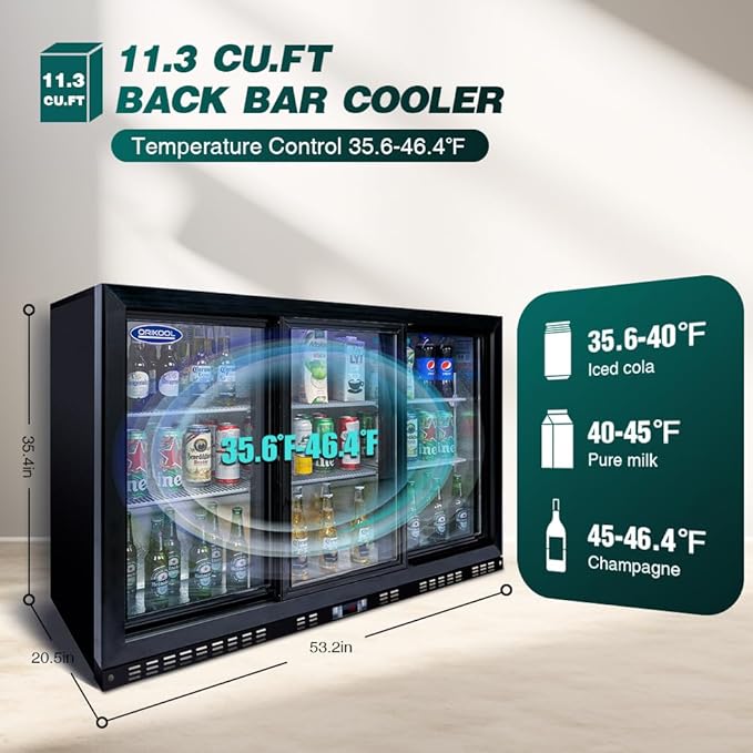 Back Bar Cooler - 480 Can Capacity Beverage Refrigerators, 3 Sliding Glass Doors, LED Lighting, Adjustable Shelves, Safety Door Lock, Perfect for Bars, Restaurants & Home