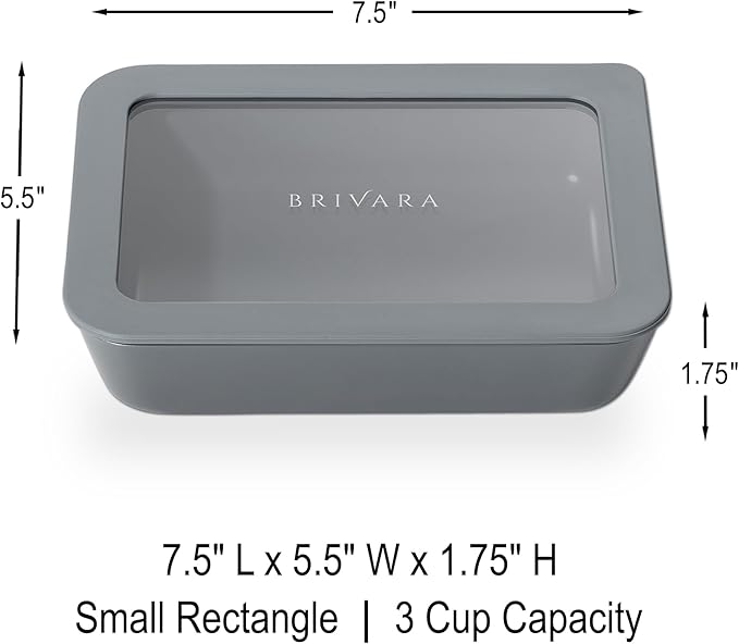 Ceramic Coated Glass Food Storage Container | No PTFE, PFOA, PFAS, and BPA | Reusable Non Toxic Meal Prep Container with Glass Lid | Easy To Store | 3 Cup Rectangle [Smoke]