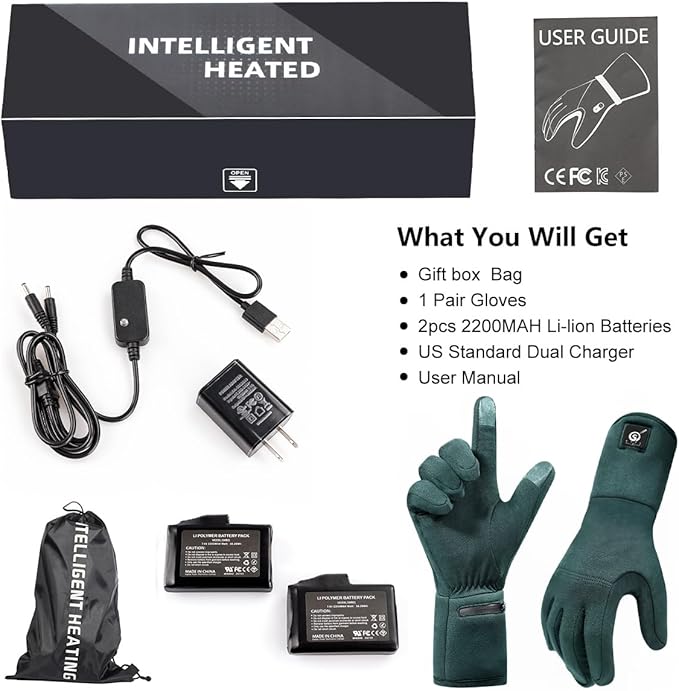 Heated Gloves for Adults - Rechargeable Battery, 3 Heat Settings, Water Resistant Touchscreen Compatible for Women Men Winter Sports, Motorcycling, Hunting Outdoor Activities