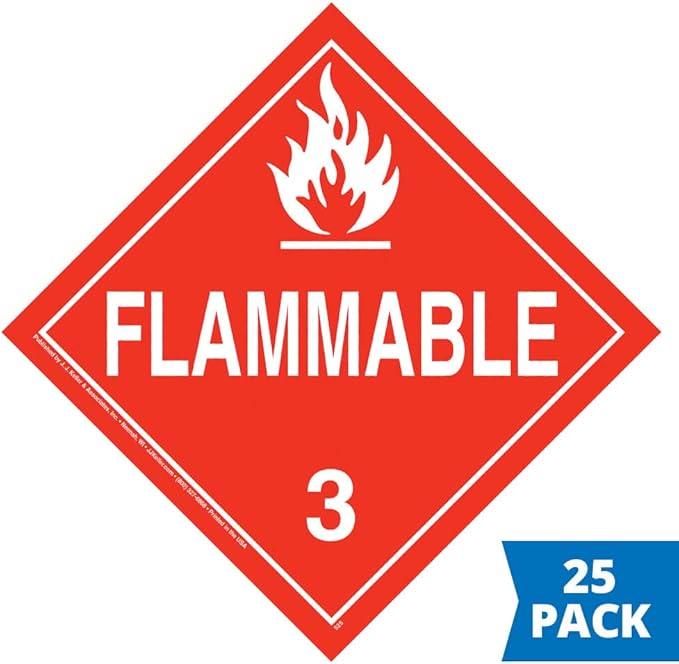 Class 3 Flammable Liquid Placard, Worded 25-pk. - 10.75" x 10.75" Removable Self Adhesive Economy Vinyl for Short-Term Applications, DOT Hazmat Compliant, J. J. Keller & Associates, Inc.