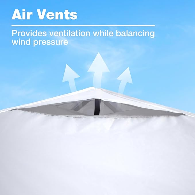 10x10 Canopy Replacement Top Cover with Air Vents for Pop up Canopy Gazebo Tent, with Adjustable Strap, Waterproof & Anti-UV for Outdoor Shade (Frame Not Included) (White)