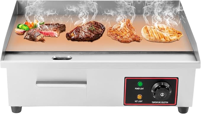 22" Commercial Electric Griddle, 110V 1600W Electric Stove Countertop Flat Top Grill Non-Stick Stainless Steel Teppanyaki Grill with Plug, Adjustable Temperature Control 122°F-572°F