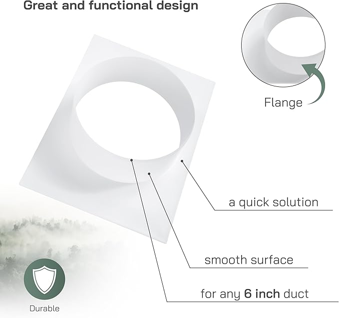 Vent Systems 6" Inch White Plastic Duct Connector Male-Fit Flange - Straight Ventilation Pipe Adapter for HVAC Cooling and Heating Pipes in Bathroom, Kitchen - Easy to Install for Indoor and Outdoor