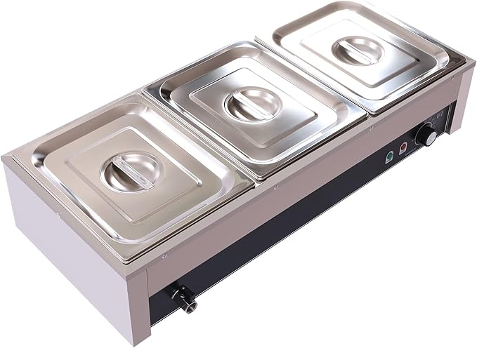 DYNAMI 110V 1500W Commercial Buffet Food Warmer,3 * 1/3 Pans(6.9Qt*3) Stainless Steel Electric Countertop Steam Table with Intelligent Thermostat Design,for Parties Buffet Catering