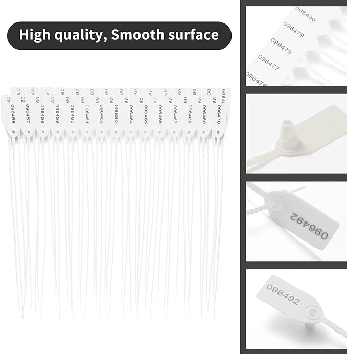100 Plastic Security Seals Anti-Tamper Tags Fire Extinguisher Tags Numbered Zip Ties Disposable Pull Tite Safety Tags Inspection Label Tags (White)