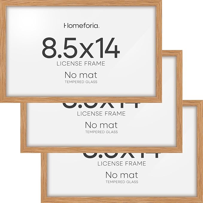 Homeforia 8.5x14 Marriage License Frame Wood, High End Natural Oak 8.5 x 14 Certificate Frames, 14x8.5 Light Wooden Frame for Wall & Tabletop, 8.5by14 Picture Frame, Tempered Glass, Wall Kit, Set of 3